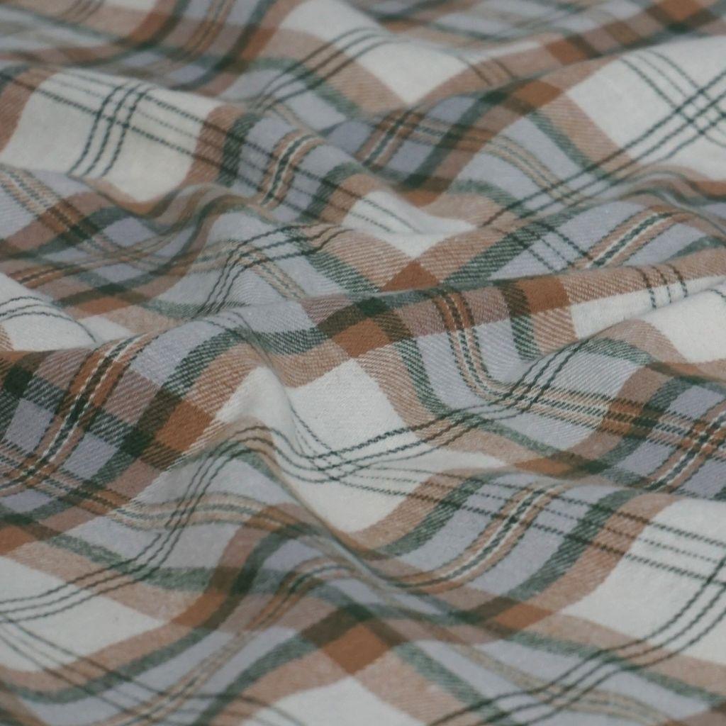 Preview: Flanell Baumwolle Karo beige grün
